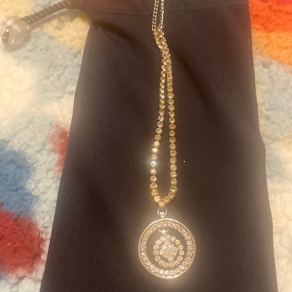 Necklace, Cz, silver.